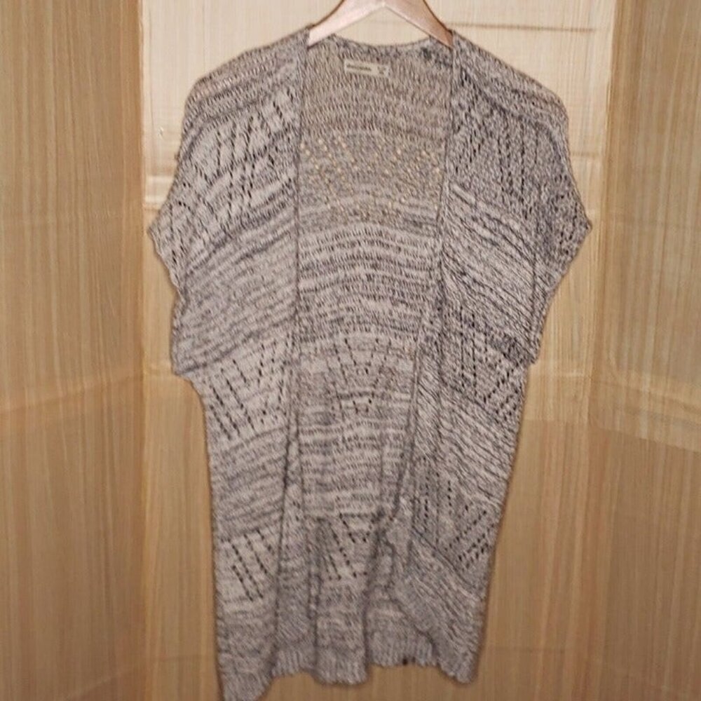 Abercrombie Kids Girls Black White Heathered Open Front Duster Cardigan Sweater
